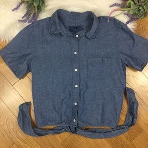 Lucky Brand Holly Glen Chambray Button Up Tied Top